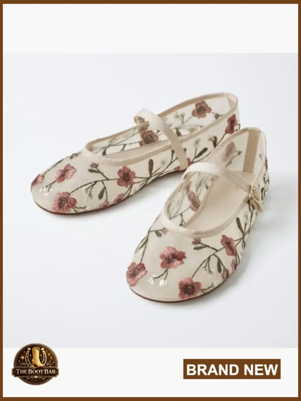Floral Embroidered Ballet Flats for Women - Round Toe Mary Jane Style with